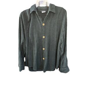 CP Shades Textured Shirt Long Sleeve Button Up S Green Cotton Rayon Flax